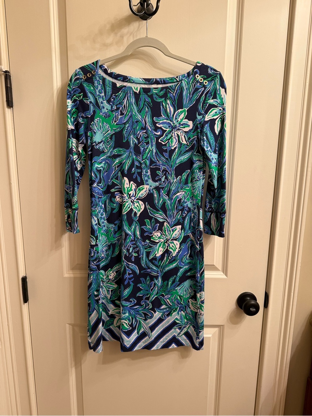 Lilly Pulitzer Navy Floral Boatneck Sheath Dress